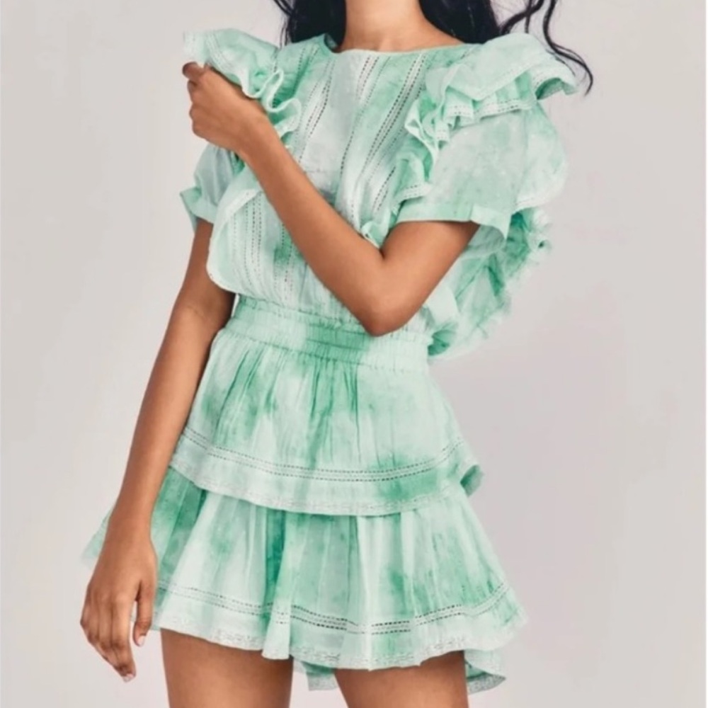 LoveShackFancy Natasha Dress Jade Mist Green Ruffle Coquette